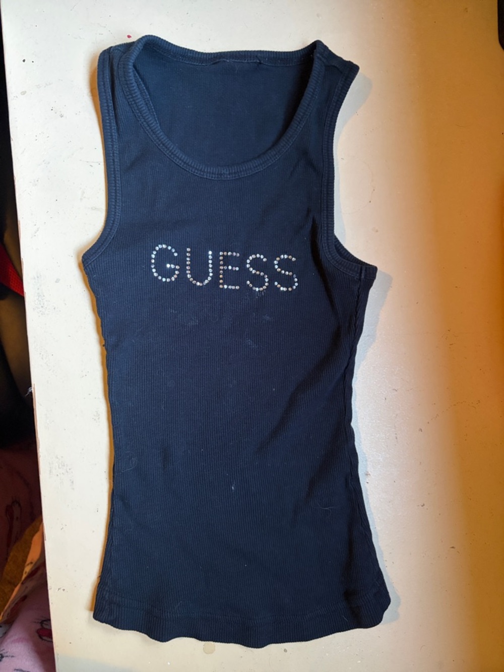 GUESS Black Tank Top with Rhinestone Logo